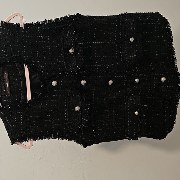 Anthropologie Hazel Black Boucle Tweed Fringe Gold Button Up Vest Pockets Sz L - Picture 7 of 9